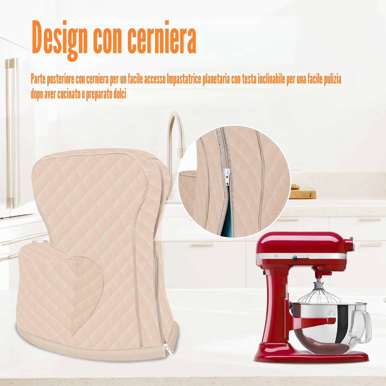 Coperchio per Impastatrice Compatibile con l'impastatrice Kitchen Aid Bowl-Lift con Borsa di Stoccaggio (bianco)