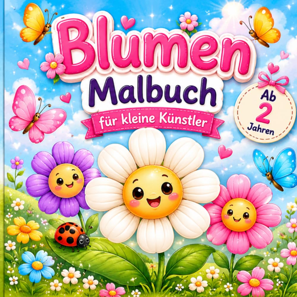 Mein großes Blumen Malbuch ab 2 Jahren: Einfache und große Ausmalbilder für kleine Künstler Mit Blumen, Schmetterlingen und Naturmotiven