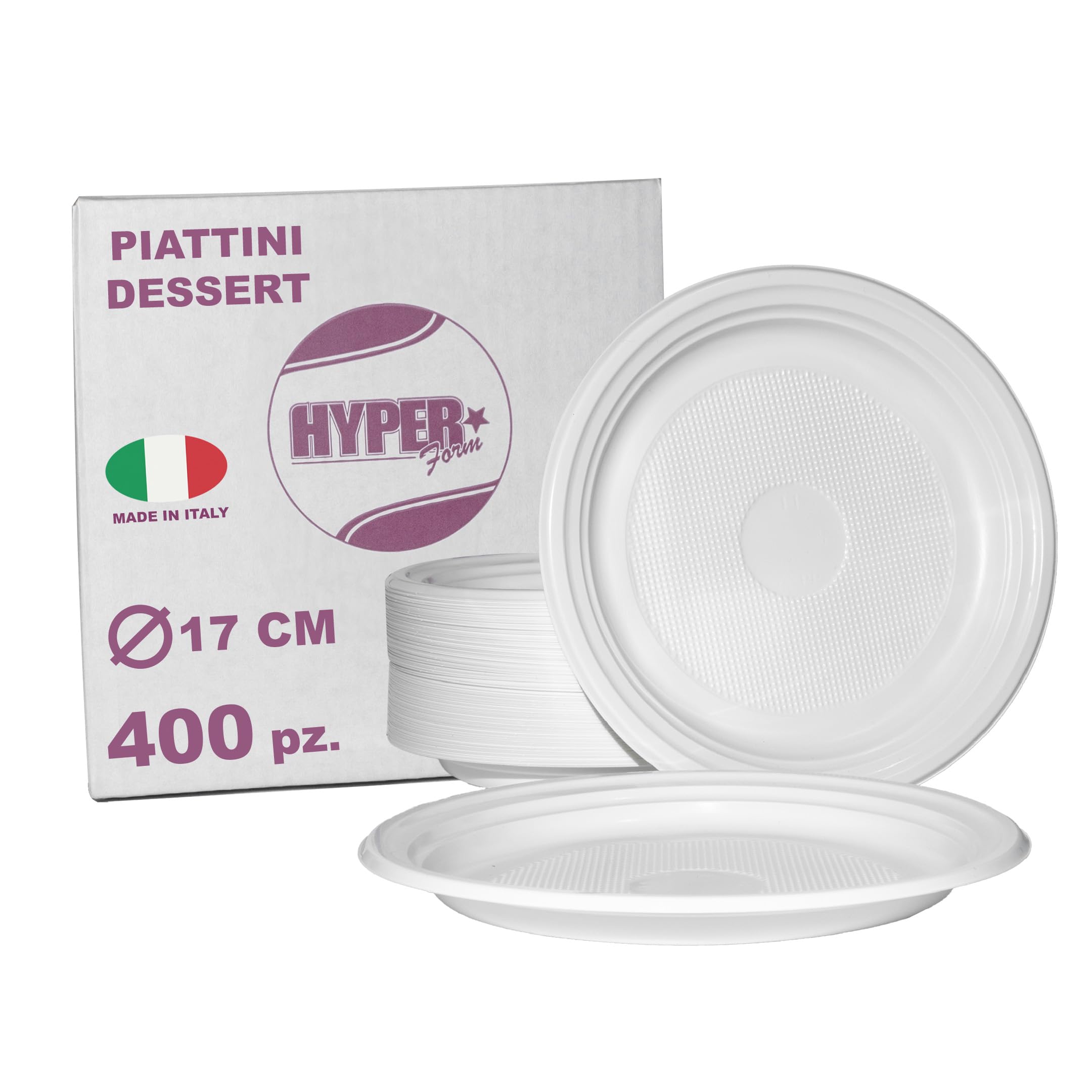 Hyper Form - 400 Piatti Dessert di Plastica Riutilizzabile Rigida, Lavabili 20 Cicli in Lavastoviglie
