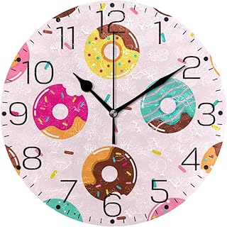 ZZAEO Colorful Happy Donuts Wall Clock Fashion Frameless Decorative Clock for Kitchen Bedroom Living Room Classroom Home Decor - Round Shape