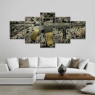 MentCh AR-15 SBR Rifle Wall Art Wall Art Decor Poster Painting on Canvas Print Pictures 5 Pieces Wall Picture 5 Panel Canvas Print 5 Piece Paintings for Wall Stretched and Framed Ready to Hang Gift