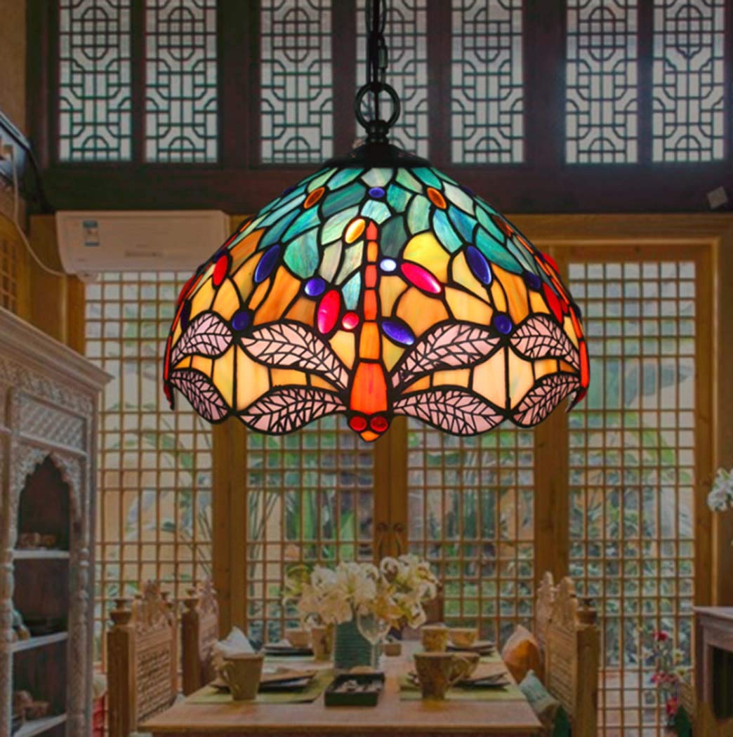 Lámpara Colgante de Estilo Vintage de 12", lámpara Colgante destacada con vívida libélula, lámpara de araña para Comedor, Isla de Cocina, luminaria de Arte rústico, 110-, E27, B, grifos domé