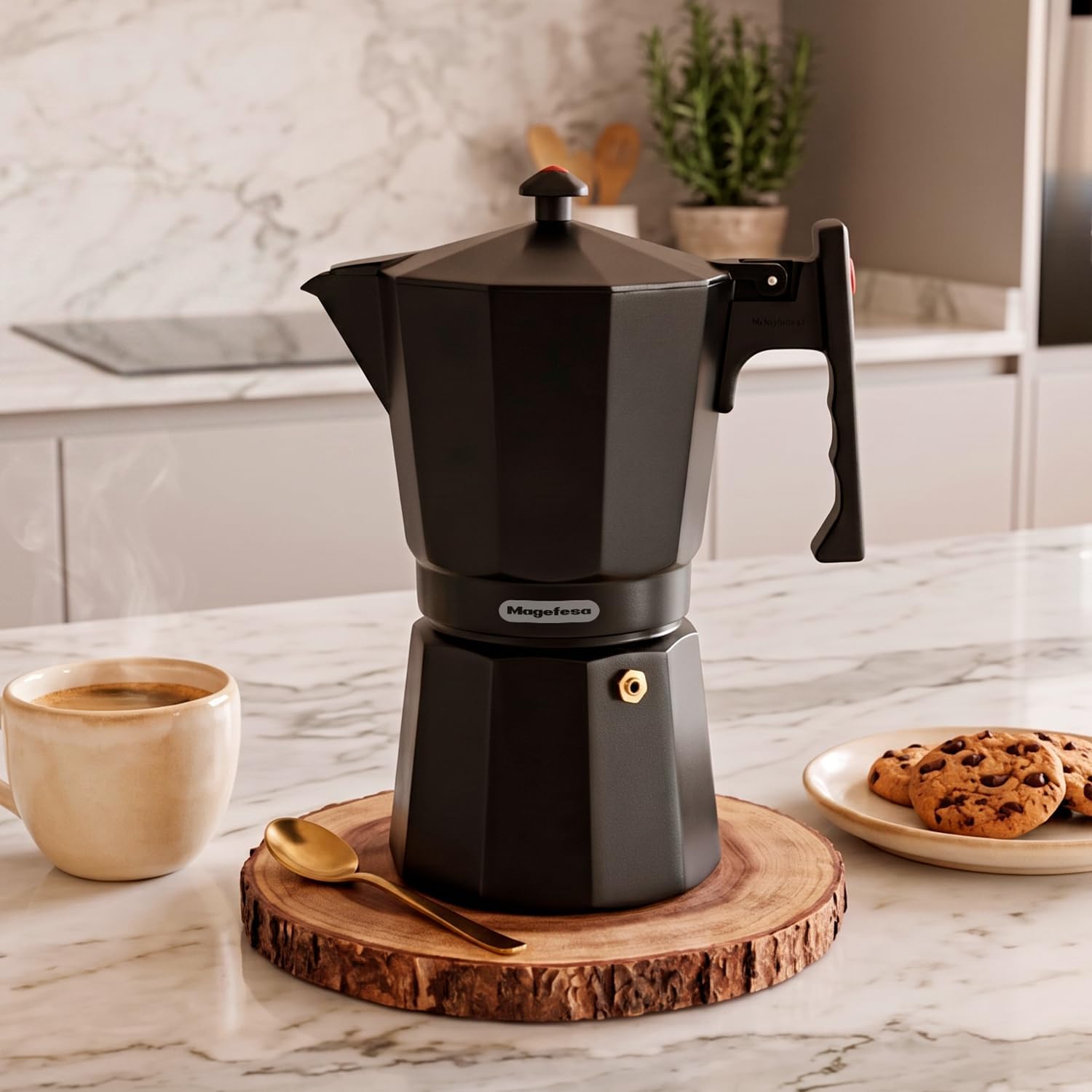 Magefesa Colombia Noir Stovetop Espresso Moka Pot, 3-Cup/5 oz, Italian Coffee Maker for Cuban Coffee, Extra-Thick Aluminum, Heat-Resistant Handle, Safe & Easy-to-Use, Greca Coffee Maker image 2