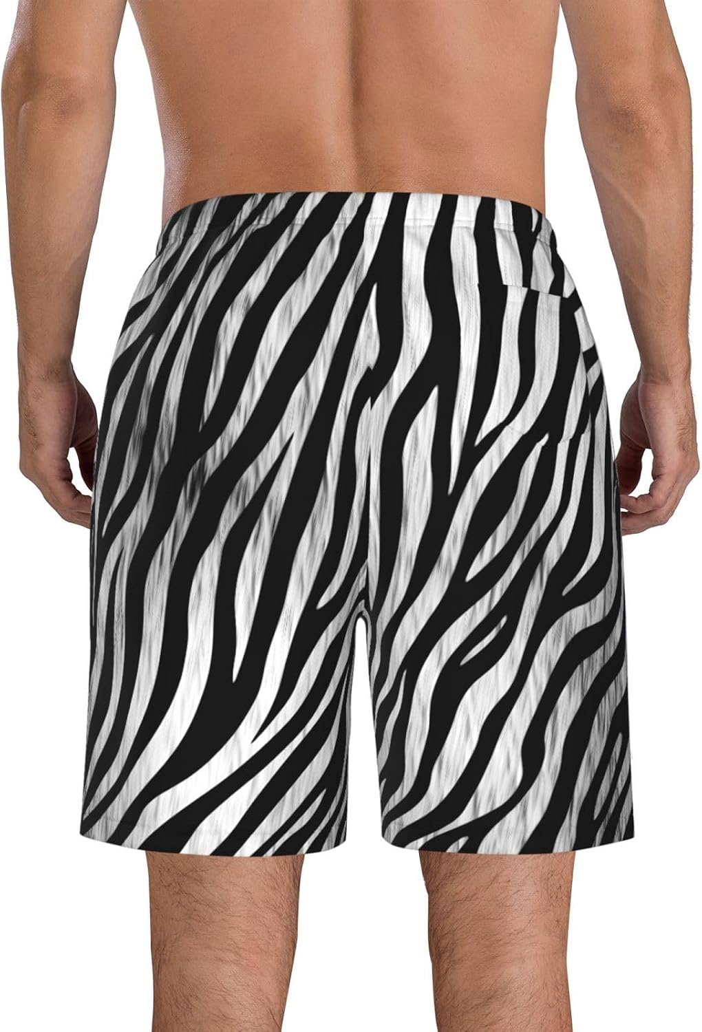 Zebra Print Men's Swim Trunks Quick Dry Board Shorts Drawstring Summer Casual Beach Shorts with Pocket