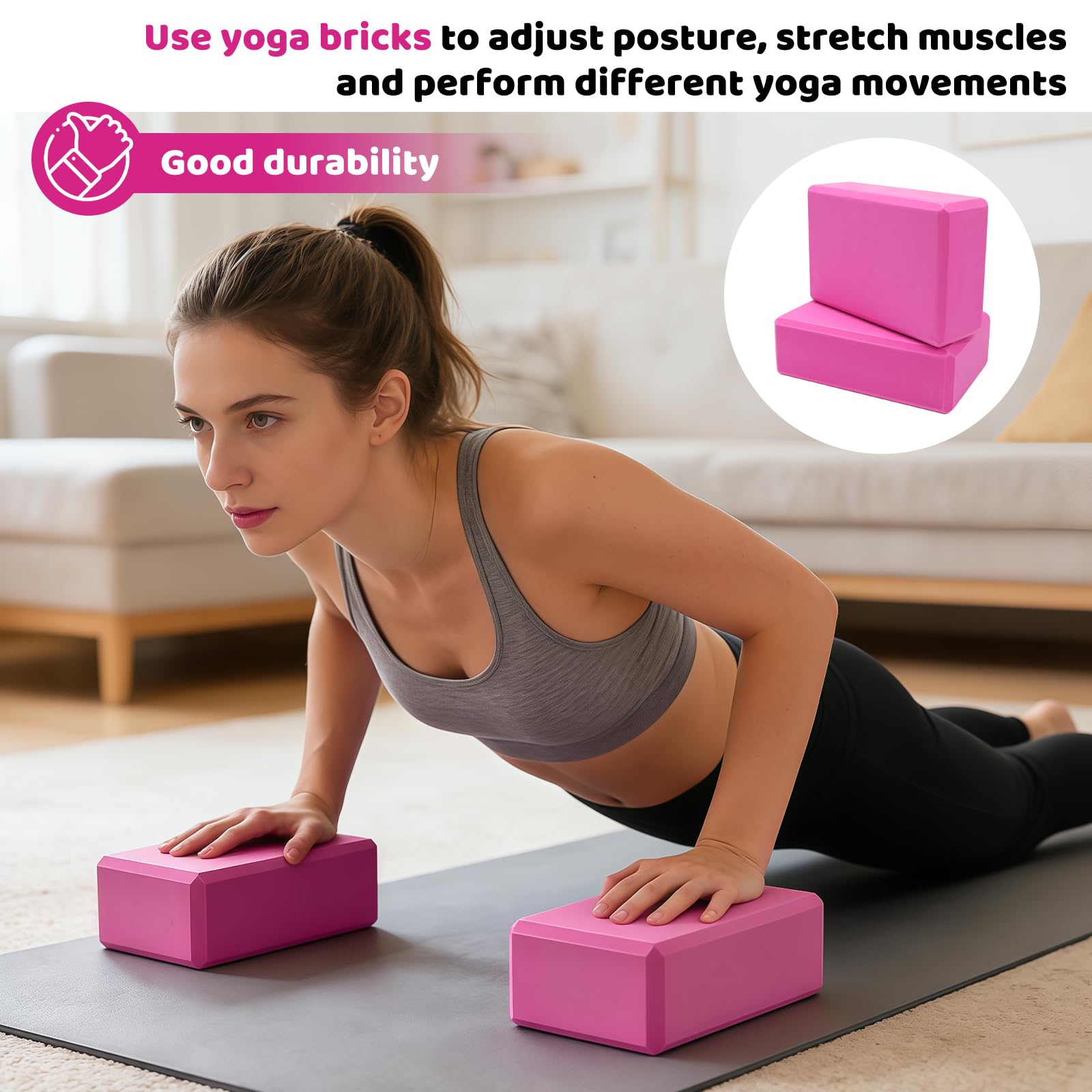 Lot de 2 blocs de yoga en mousse EVA légère haute densité, antidérapante, amélioration de la force, flexibilité, pour yoga, pilates, méditation