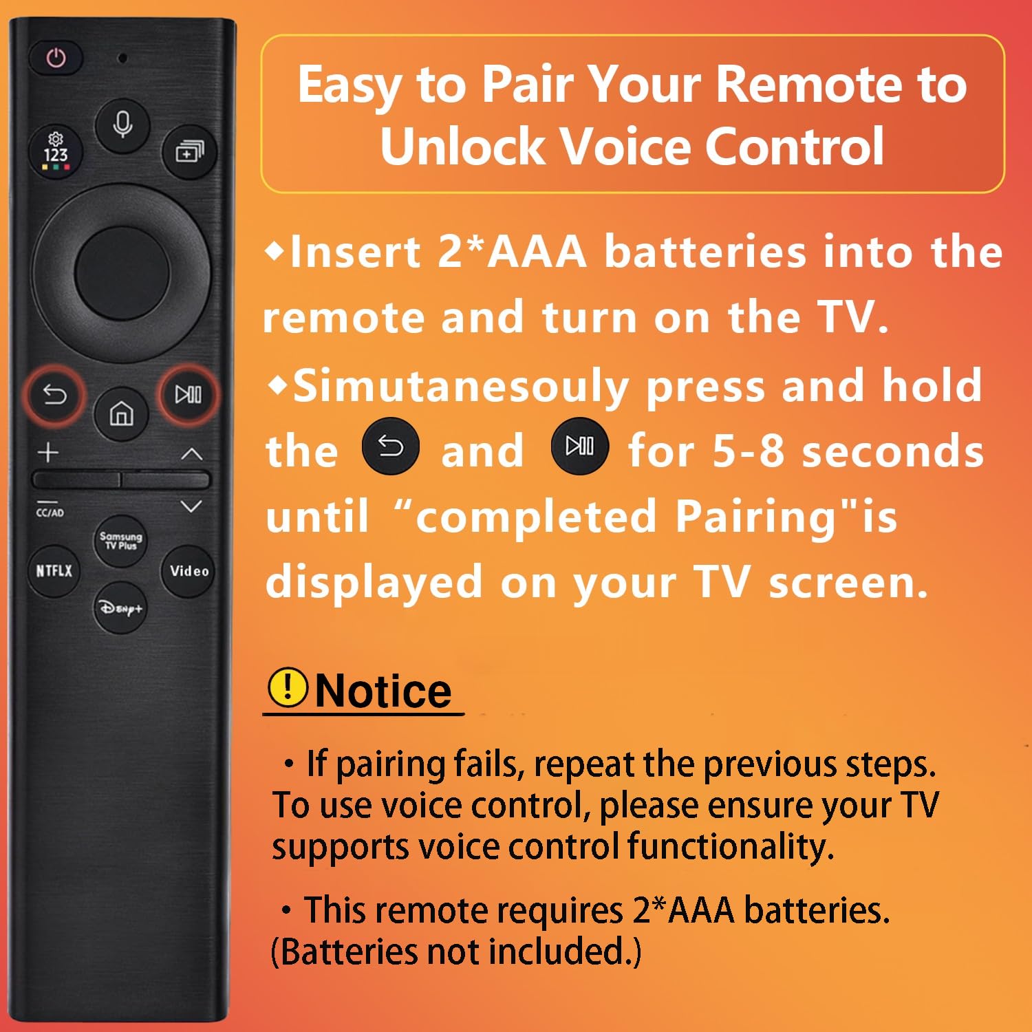 Replacement Remote Control for Smart TV with Voice Control E54180