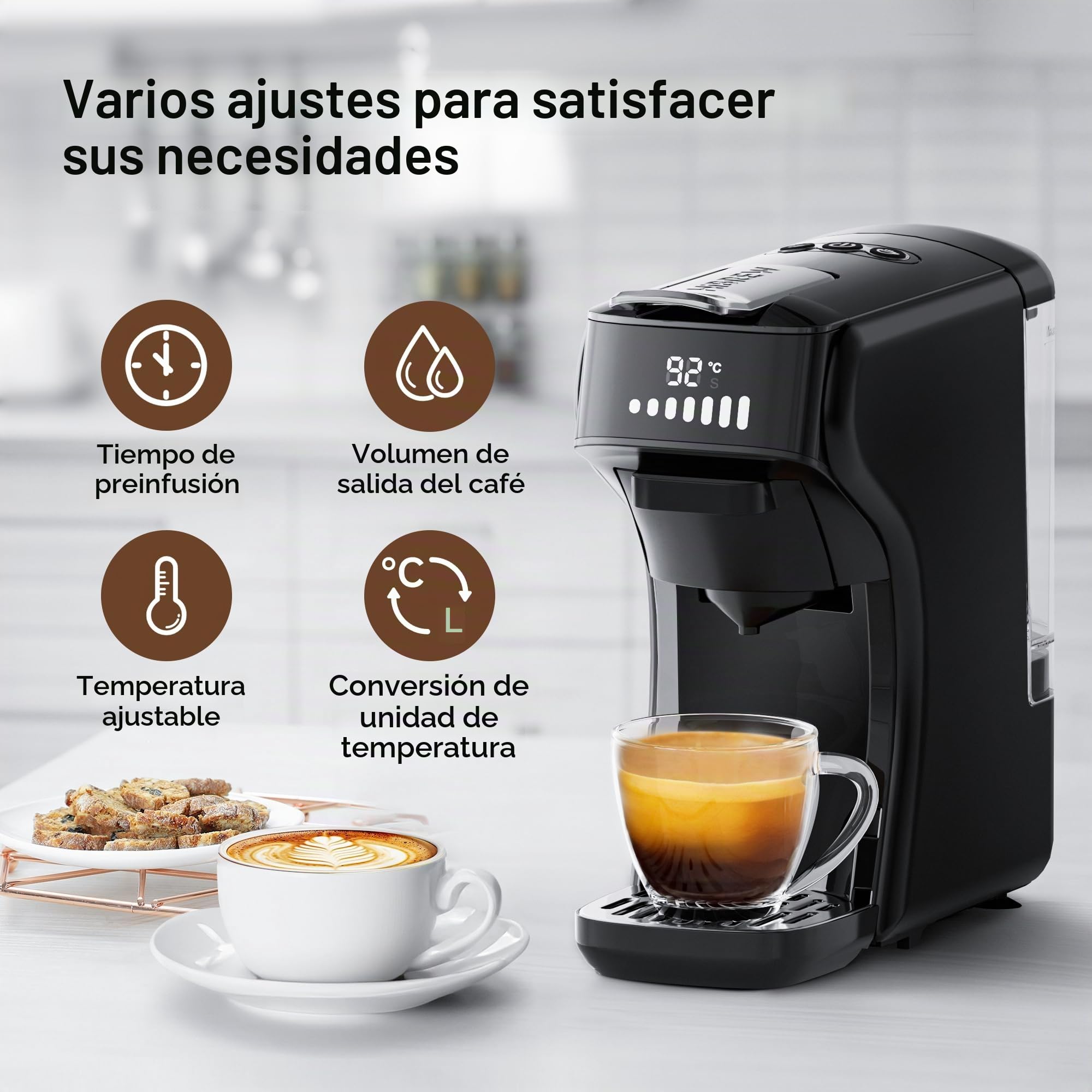HIBREW H1B Cafetera 6-en-1, Máquina de Café Cápsulas 20 Bar | Compatible con Kcup*/Ns*/DG*/Café Molido, Modos Caliente/Frío con Indicador LED, Ahorro Energético y Protección Anti-sequía