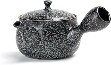 TEANAGOO Ceramic Teapot with Infuser | Small Ceramic Teapot with Side Handle with Infusers for Loose Tea/Japanese Kyusu (8.5 oz) with Infuser | Tea Party Teapots, VP1, Rock Black