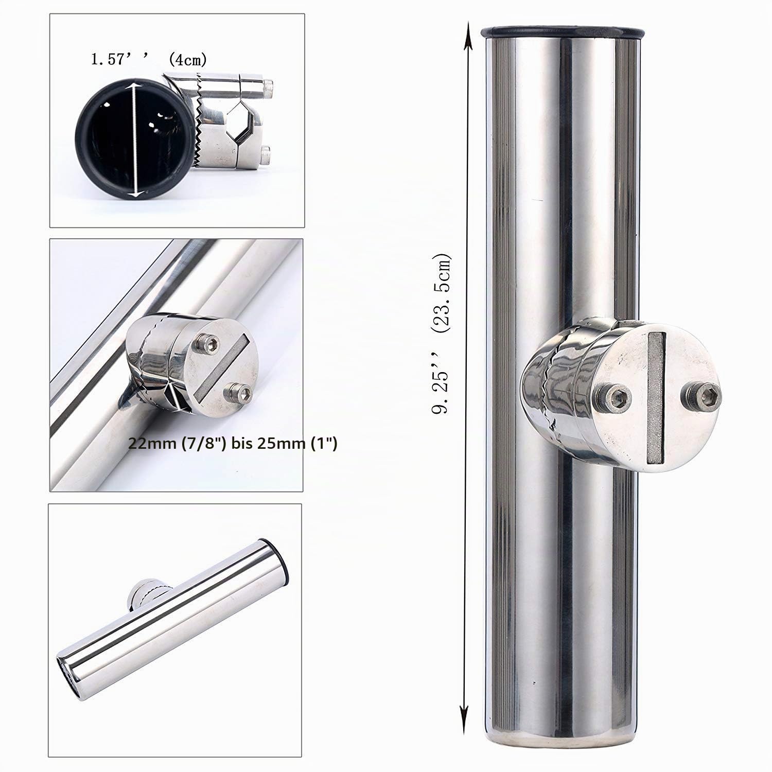 FreeTec 2Stk.Edelstahl Rutenhalter Angelrutenhalter für Rails 22mm bis 25mm für Boot