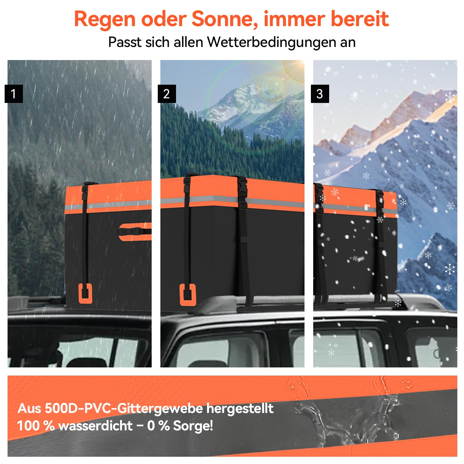 ARTETHYS Dachbox Auto 21 kubikfuß, wasserdichte & Strapazierfähige, Orange | Dachtasche, Faltbare Dachkoffer mit Anti-Rutsch Matte, Gepäckbox für alle Fahrzeuge mit/ohne Gepäckträger, 8 Türhaken