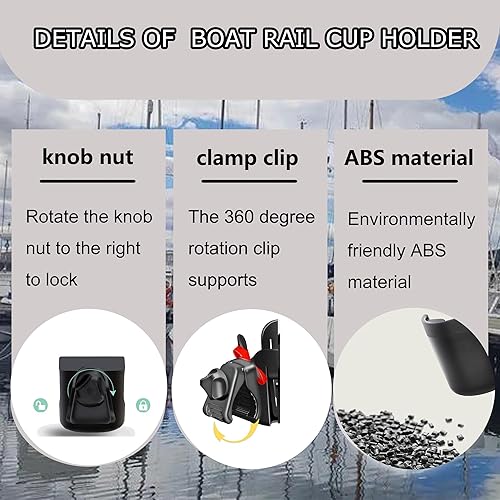 Miniatura 3 de Portavasos para riel de barco, soporte universal para bebidas marina, sin perforación, instalación en riel Bimini Top Conver o poste, uso para