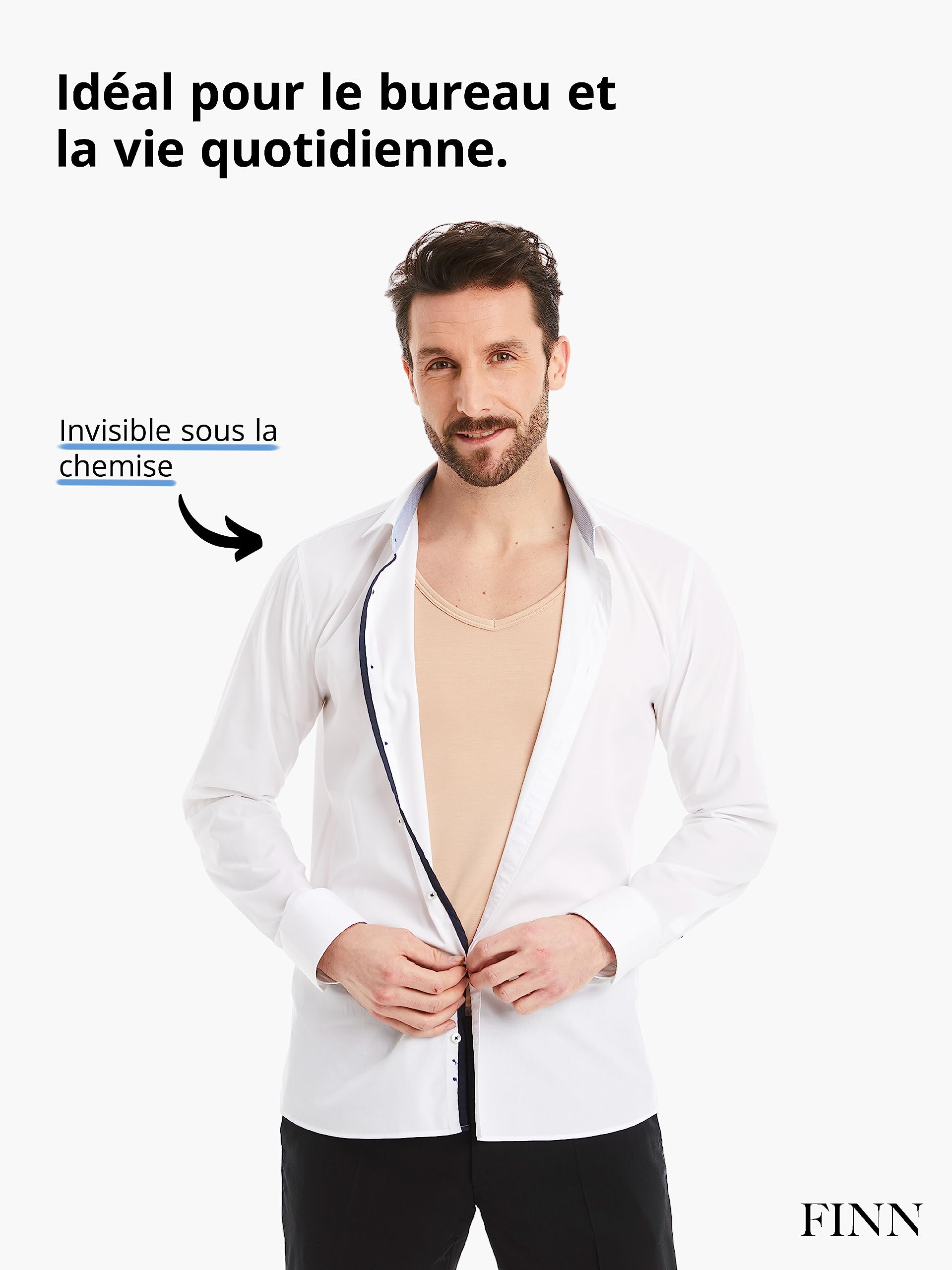 FINN Maillot de Corps Business pour Homme à Manches Courtes avec Col en V - sous-Maillot en Tissu Original Lenzing® Modal - Le T-Shirt Parfait sous Une Chemise et Un Costume