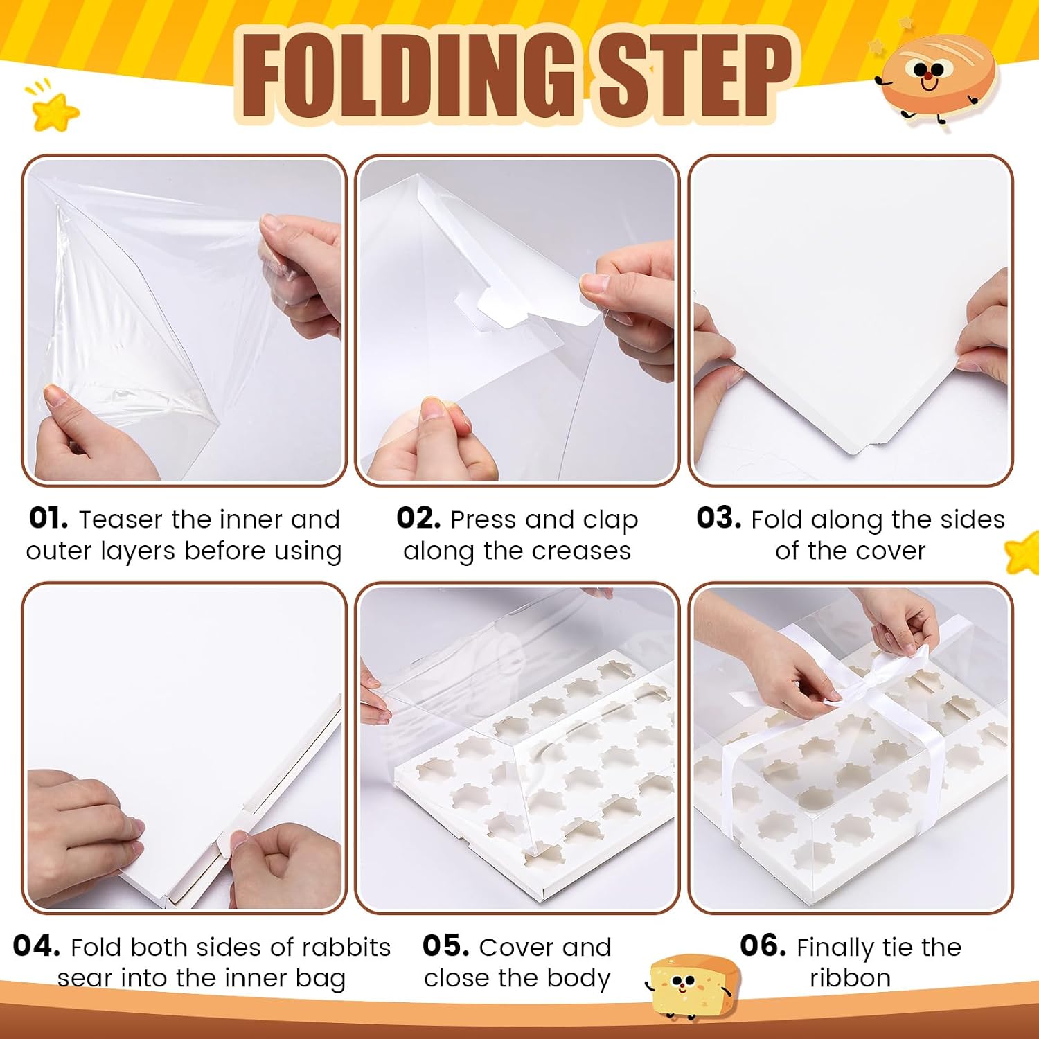 4 Pcs Clear Cupcake Boxes 24 Count Plastic Cupcake Containers with Gift Ribbon Rectangle Bakery Cake Boxes Carrier Holder for Treat Dessert Muffins Birthday Wedding Mother's Day