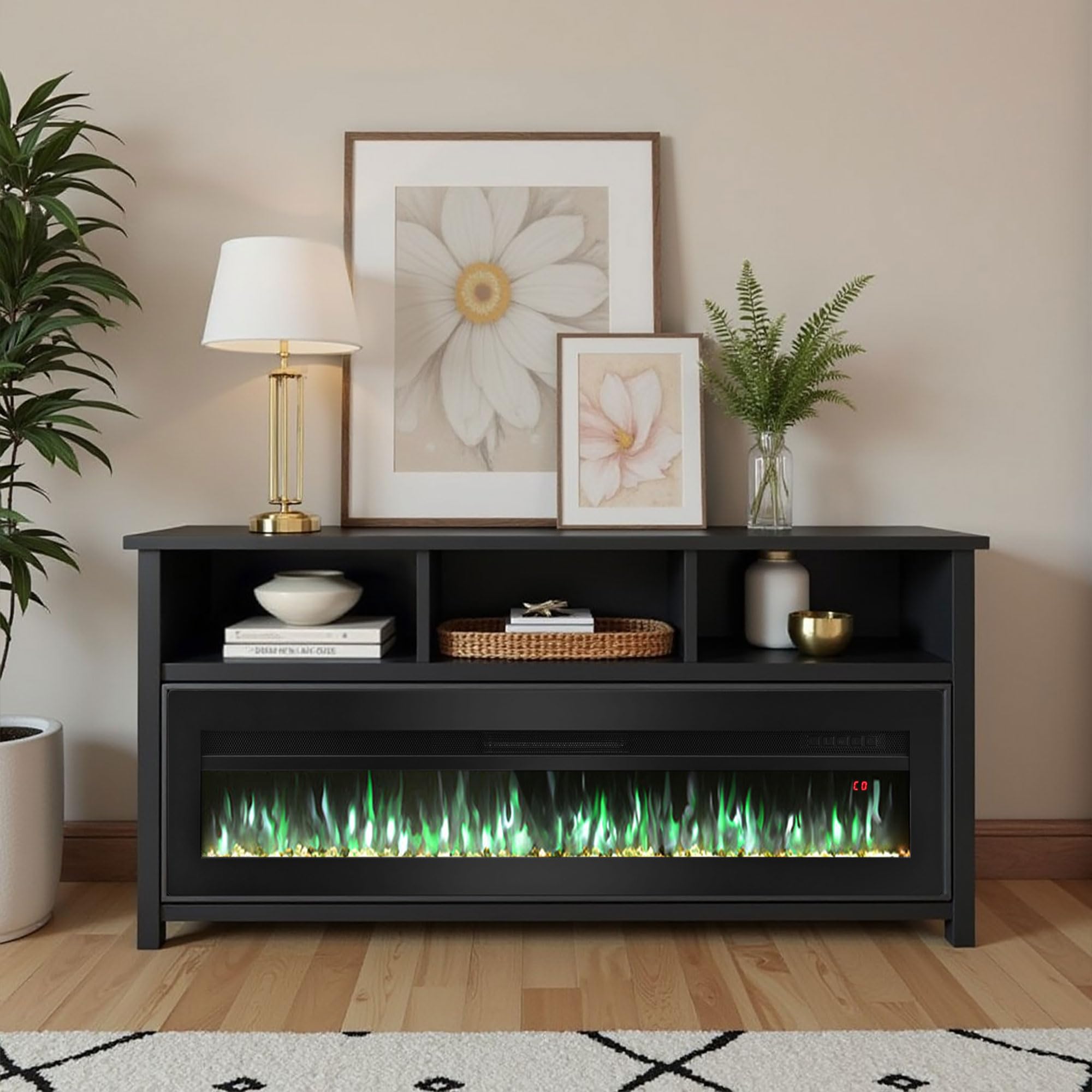 Elektrischer Kamin, an der Wand montiert/vertieft/frei stehend 40 Zoll Raumheizung mit Fernbedienung einstellbare Flammen Farben Touch Screen Energieeinsparung