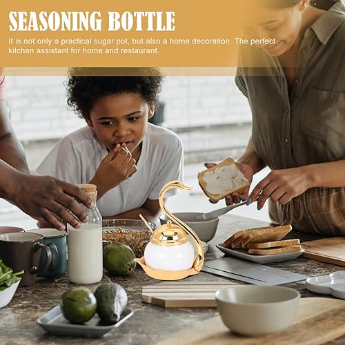 Miniatura 9 de Hemoton Contenedor de condimentos para condimentos, tarro de vidrio, estante de cisne con sal, azucarero y pimienta, organizador de almacenamiento