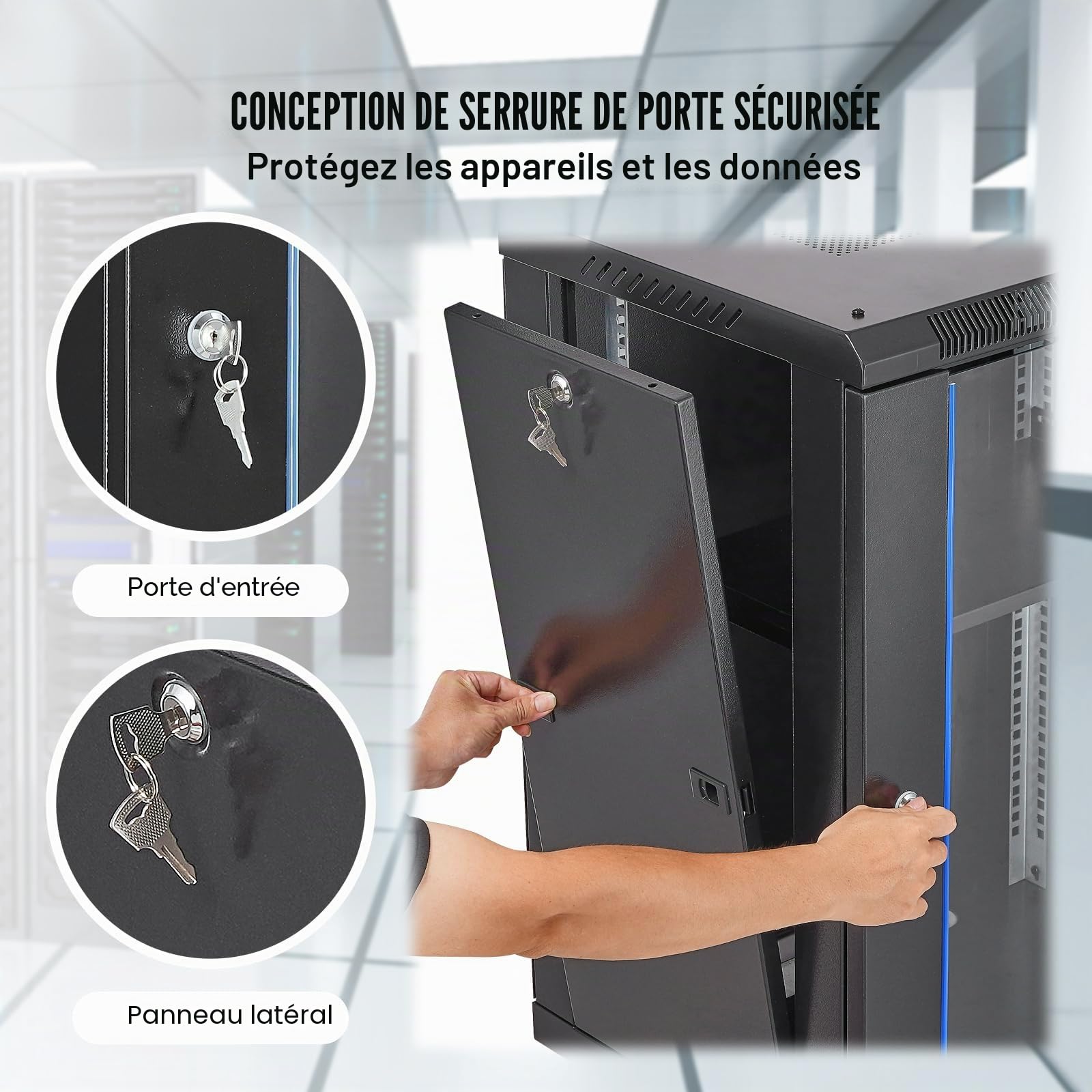 VEVOR Armoire de Serveur Mural 15U, Boîtier Rack Réseau avec Roulettes, Charge 226,8 kg, Porte Verre Trempé Verrouillable, Acier Q235