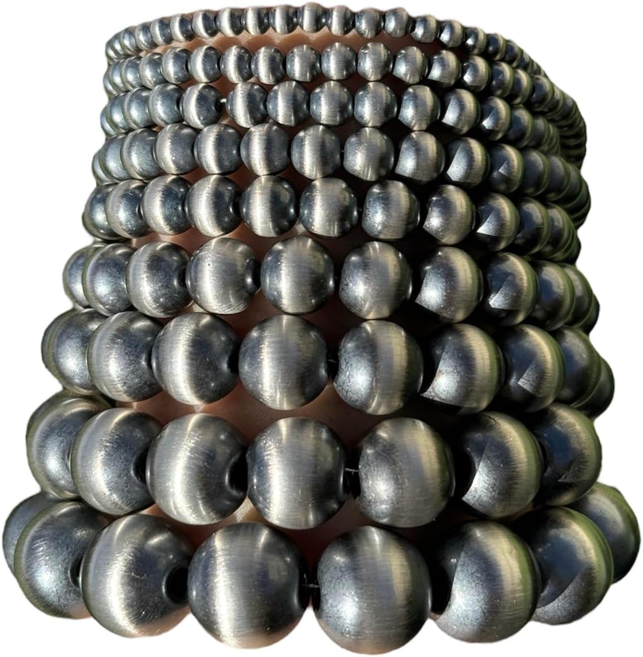 Southwestern 925 Sterling Silver Oxidized Pearls Bead Bracelet. 7 Inch. "Navajo Style"