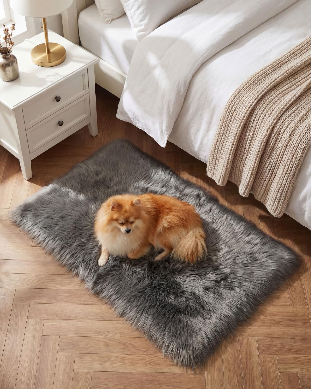 Gofodsil Plush Faux Sheepskin Shaggy Rug – Ultra Soft Fluffy Carpet, Machine Washable & Non-Slip, for Living Room Bedroom Kids Playroom Yoga Dormitory, Grey, 60x90 cm — image 1
