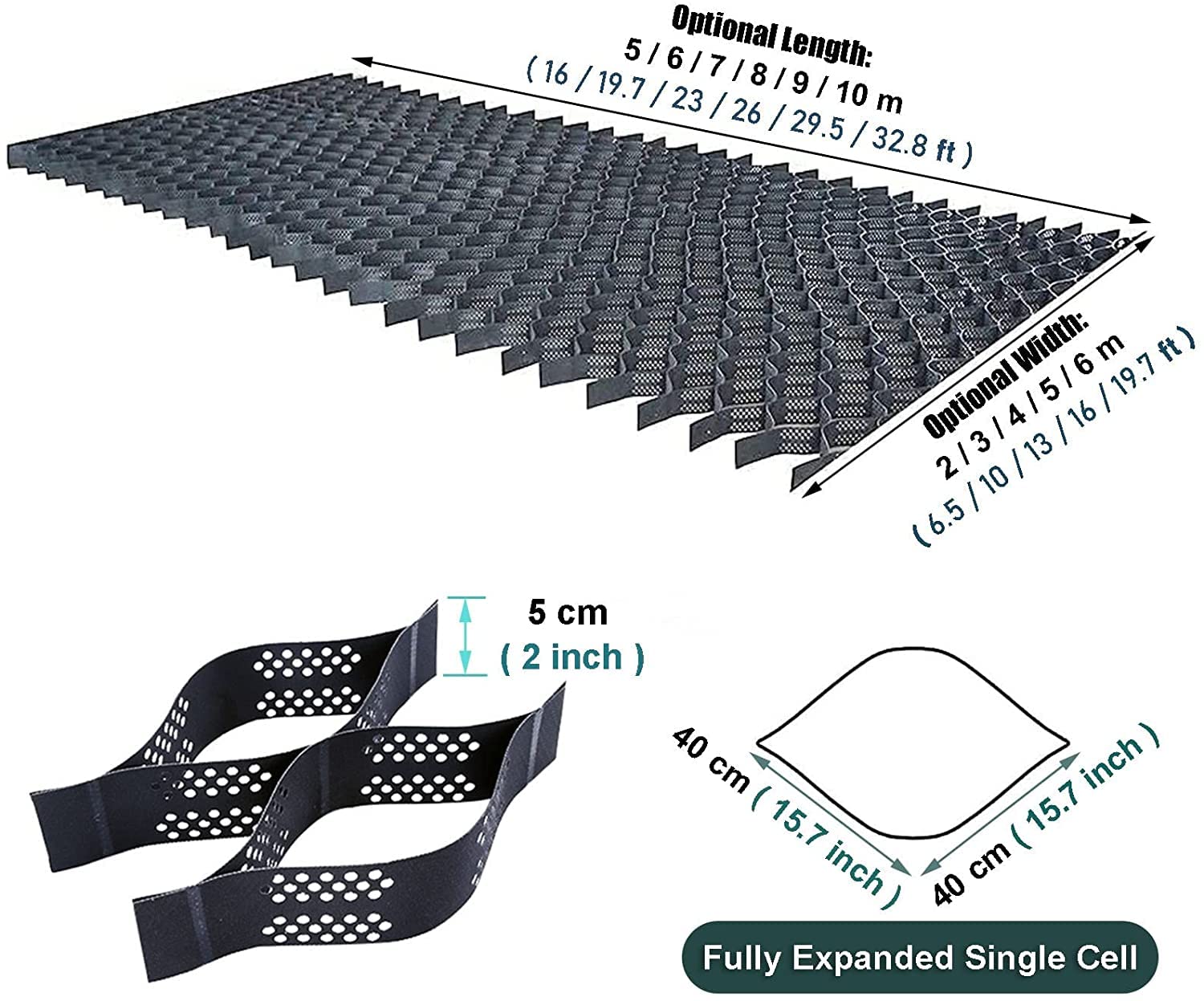 Ground Grid Geogrid for Landscape, Polyethylene Ground Grid Geocell Grid Honeycomb Permeable Pavers (Size : 3x5m/10x16ft)