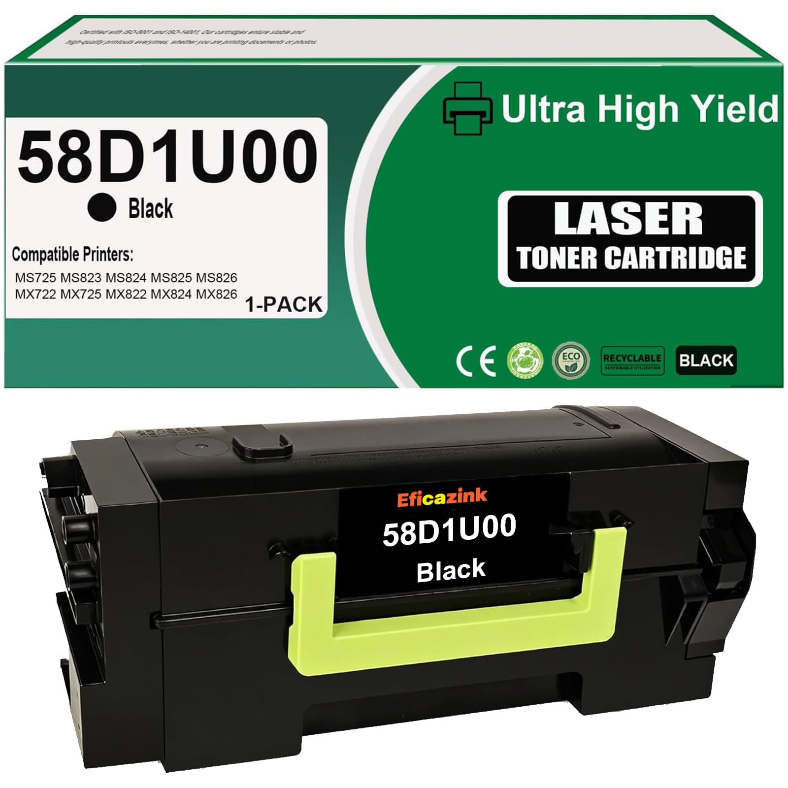 Eficazink 58D1U00 Ultra High Yield Toner Cartridge Compatible for MS725dvn MS823n MS823dn MS825dn MS826de MX722ade MX722adhe MX725adve MX822ade