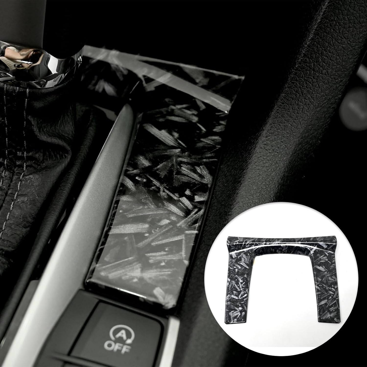 GZXinWei Forged Carbon Fiber Style Gear Shift Side Trim Cover Interior Upgrade Accessories for Civic 2016 2017 2018 2019 2020 2021 Automatic Transmission Models Only image 2