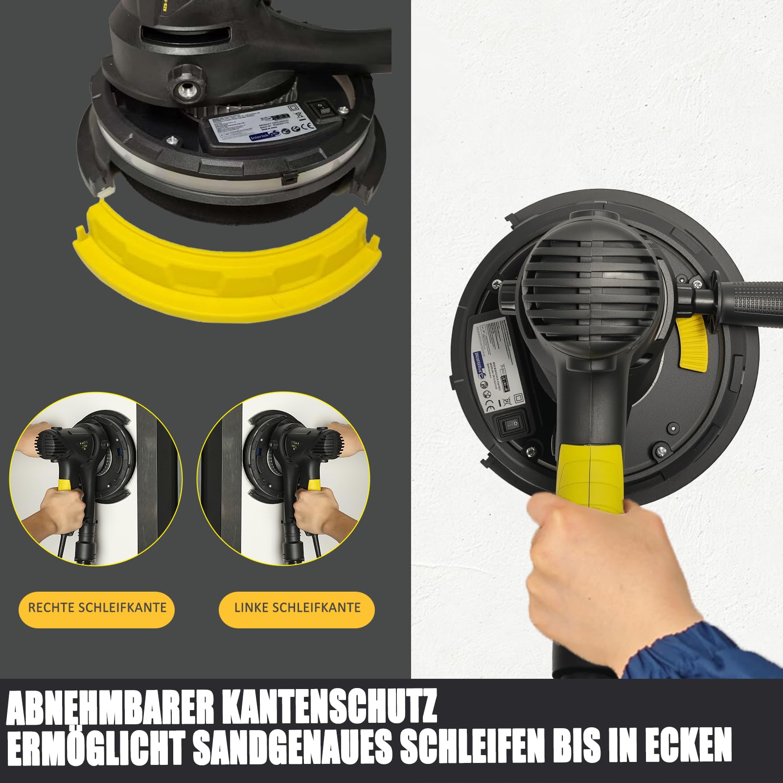 Elektrischer Trockenbauschleifer, Wandschleifer 710W mit Staubabsaugung mit LED-Licht, 360° Schleifteller, 180mm Schleifteller, 1200-2700RPM Variable Geschwindigkeit, 10 Stück Schleifscheibn