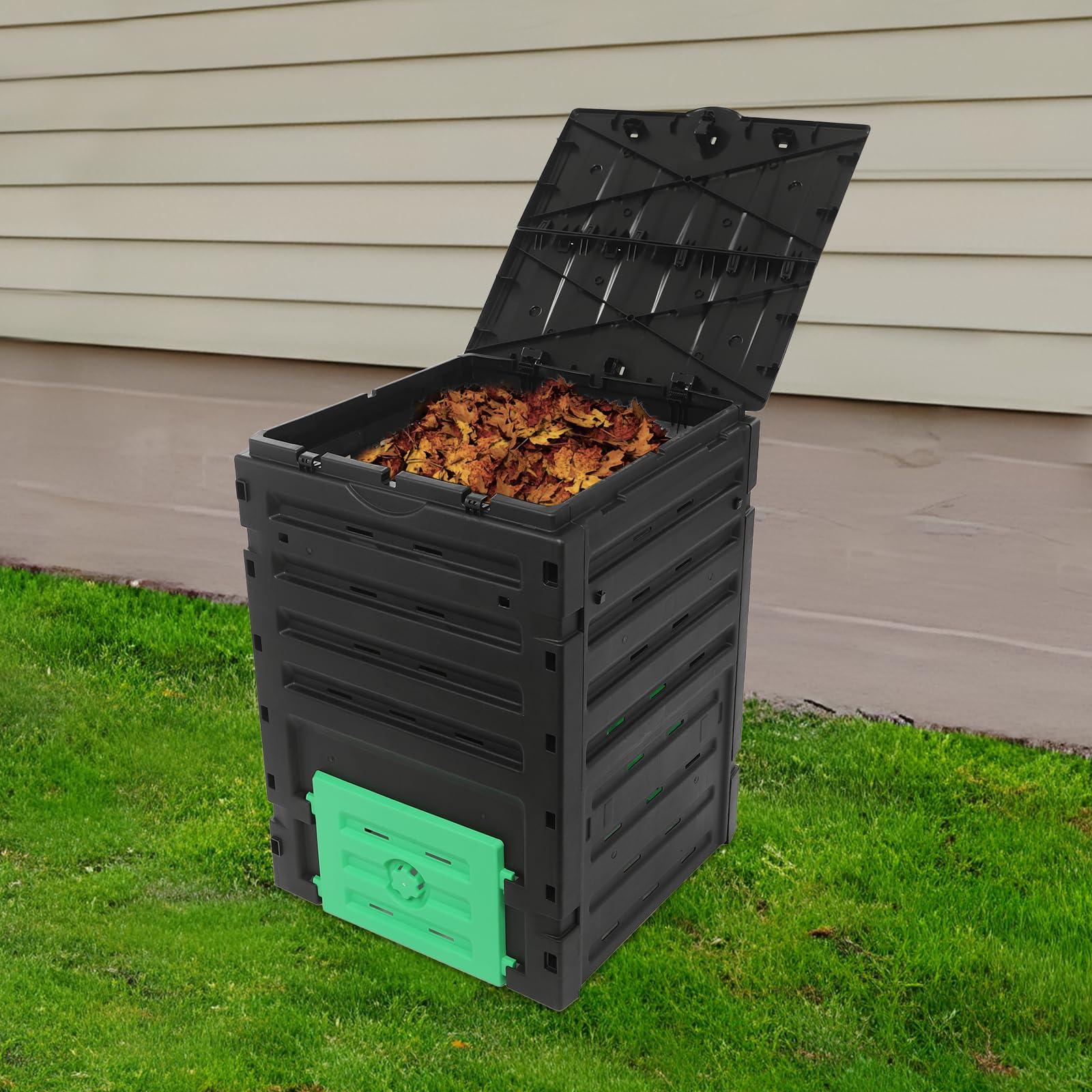 Garden Compost Bin 450L/119 Gallon Outdoor Large Capacity Composter, Fast 2-3 Month Composting, PP Material, Easy Assembly, 71.2x71x103cm, Black & Green — view 3