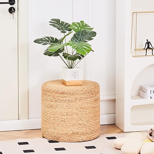 Miniatura 6 de Wimarsbon Puf otomano de 18 pulgadas, puf trenzado natural, puf rústico de tejido a mano, taburete reposapiés bohemio para dormitorio, mesa