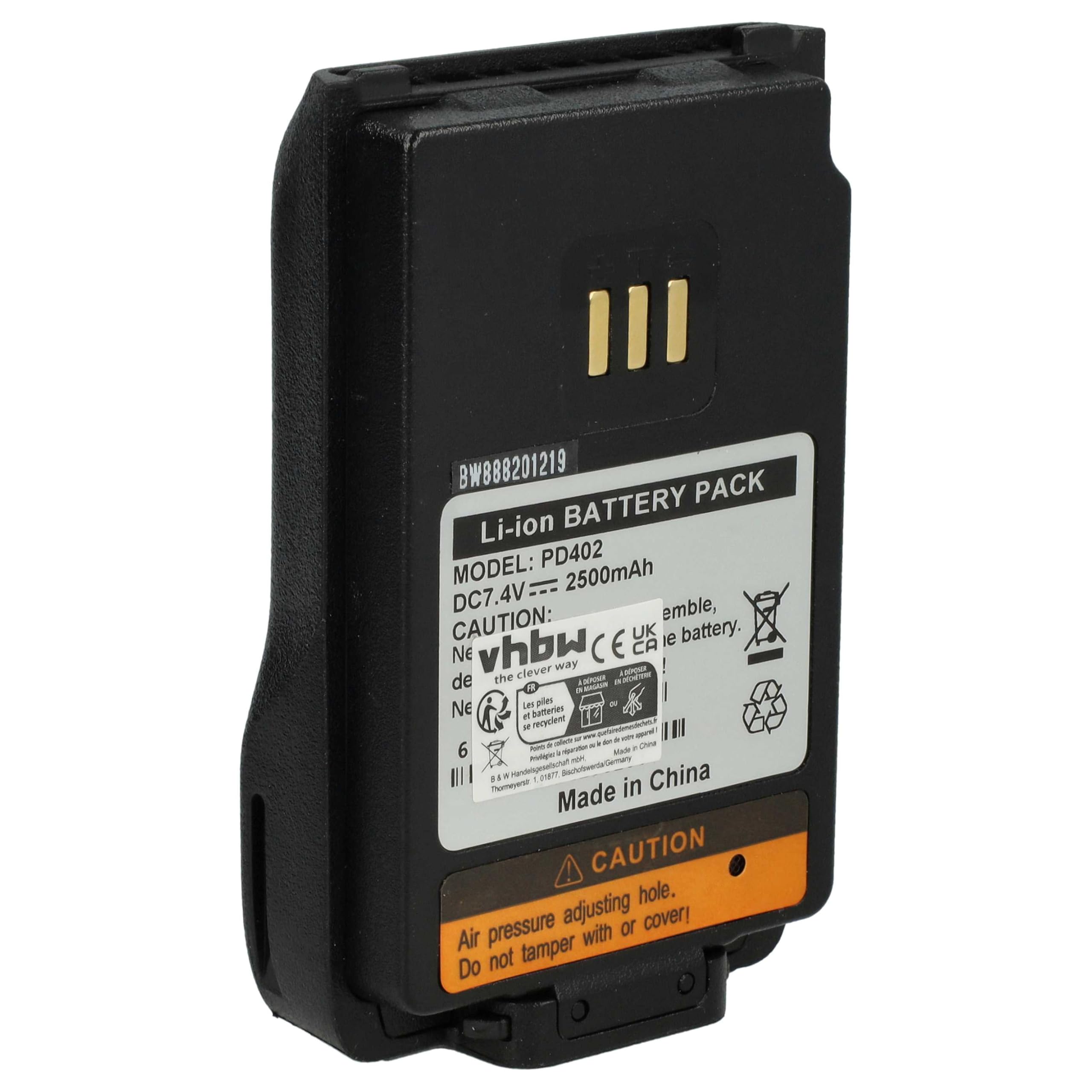 vhbw Bateria kompatybilna z Hytera PD682G, seria PD6, PD686, krótkofalówka, Walkie Talkie (2500 mAh, 7,2 V, litowo-jonowa)