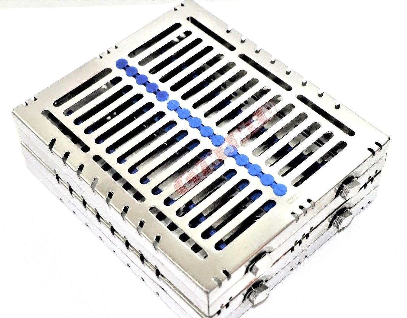 3 German Dental Autoclave Sterilization Cassette Tray for 15 Instrument Each 8.25x7.25x1.25" Blue