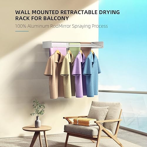 Miniatura 5 de Estante de secado de ropa plegable, para montar en la pared, estante de secado plegable, ahorro de espacio, 31.5 pulgadas de ancho, 13.2 pies