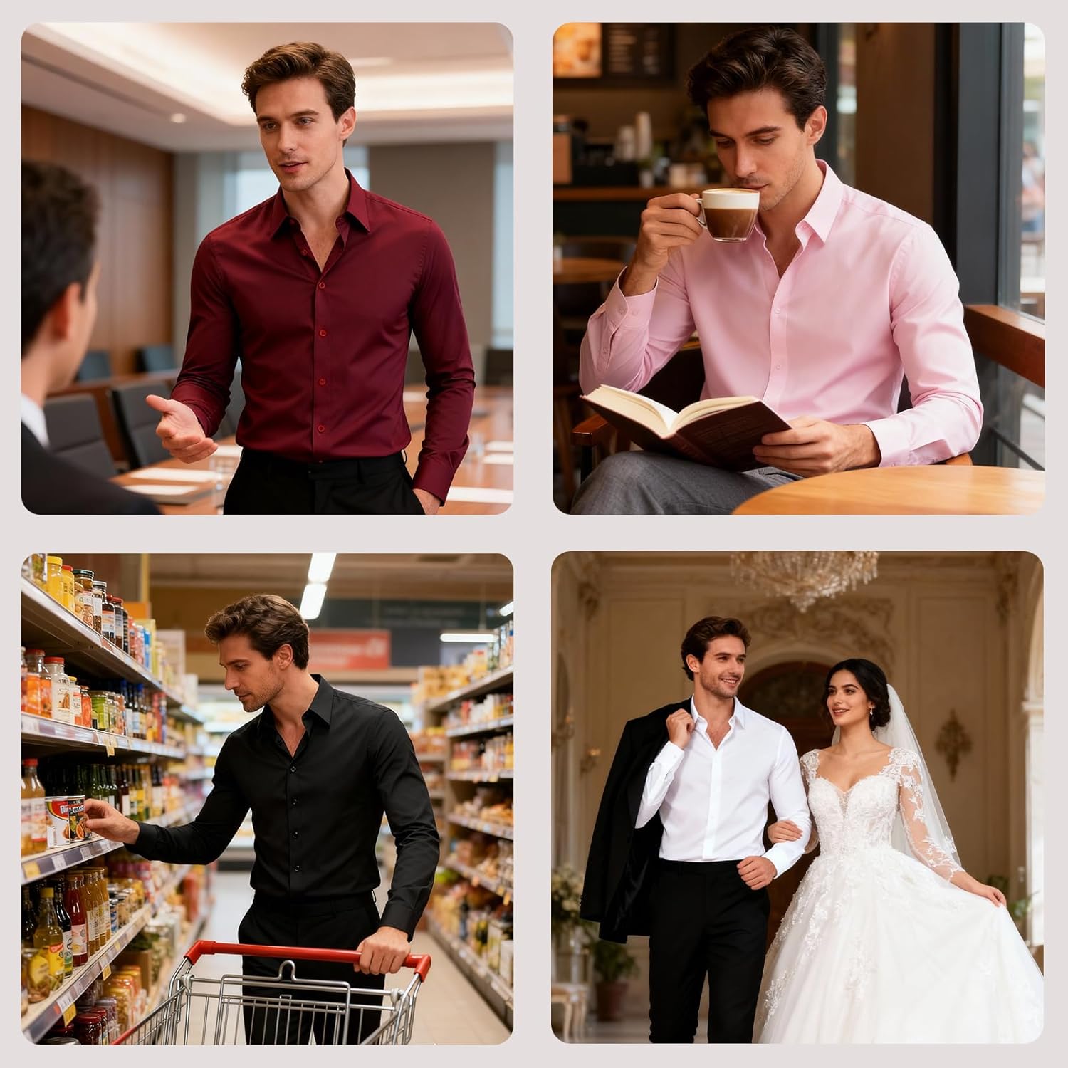 Men's Stain Shield Dress Shirts Stretch Wrinkle Free Fit Long Sleeve Solid Shirt Business Casual Button Down Shirts - Image 2