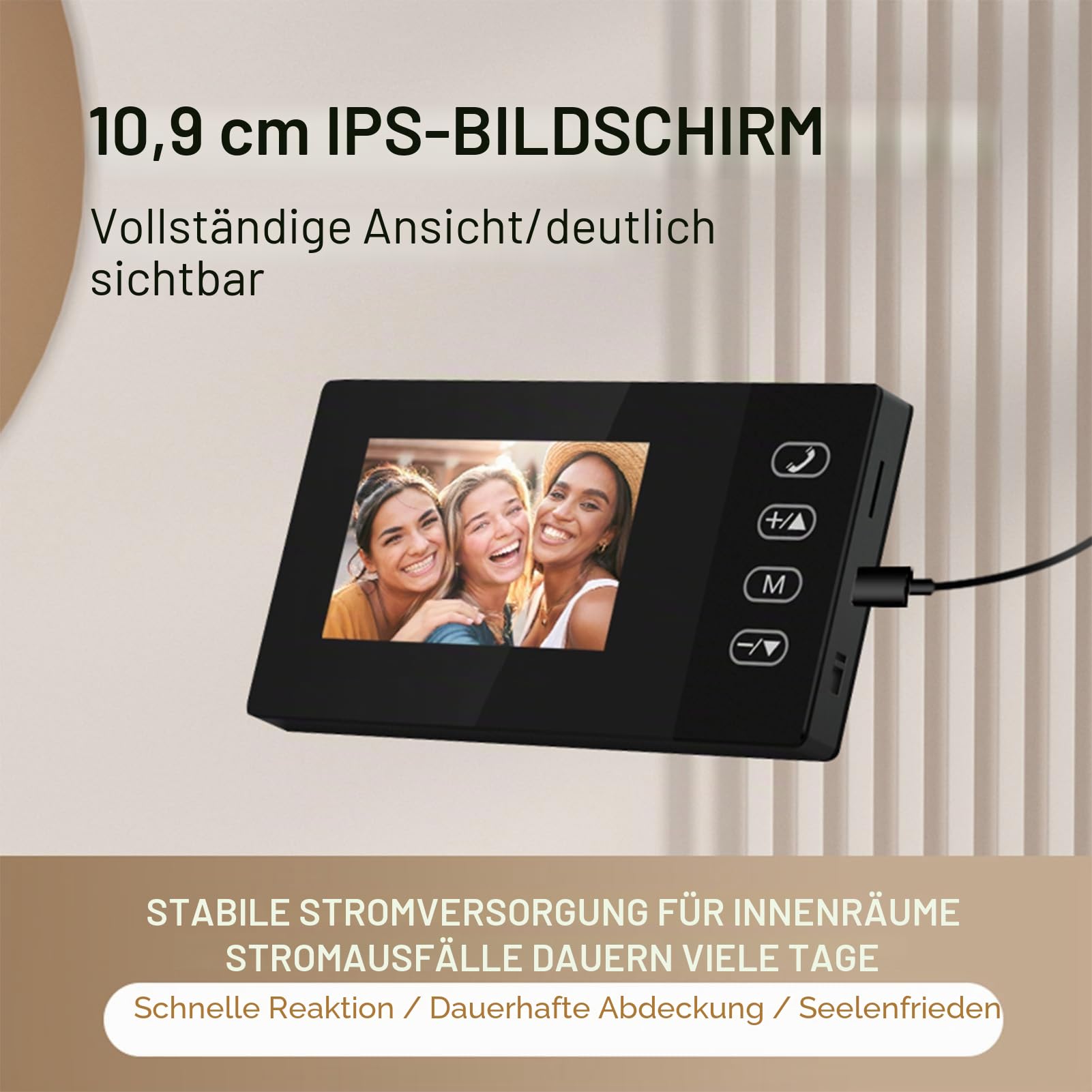 Kabellose 2,4G Video-Türklingel mit 4,3 Zoll IPS Display, Gegensprechanlage mit Nachtsicht, Schwarz für Haus und Villa