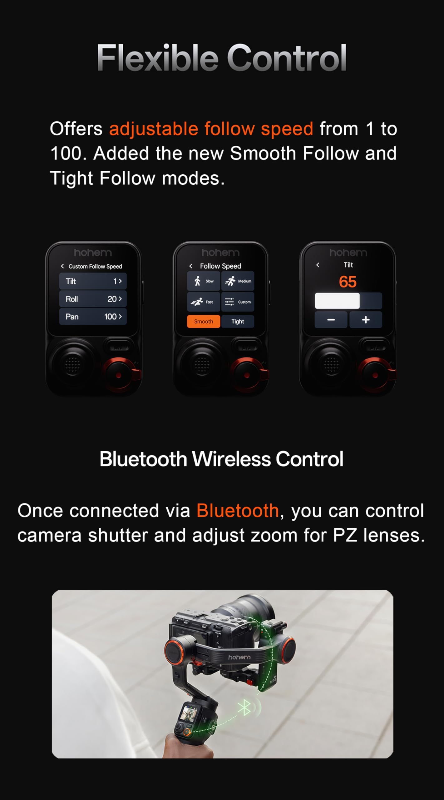 hohem iSteady MT3 Pro - Estabilizador de cámara con seguimiento de IA, cardán 4 en 1 para cámara sin espejo/compacta/acción y smartphone, control remoto de pantalla táctil desmontable de 1.4 pulgadas