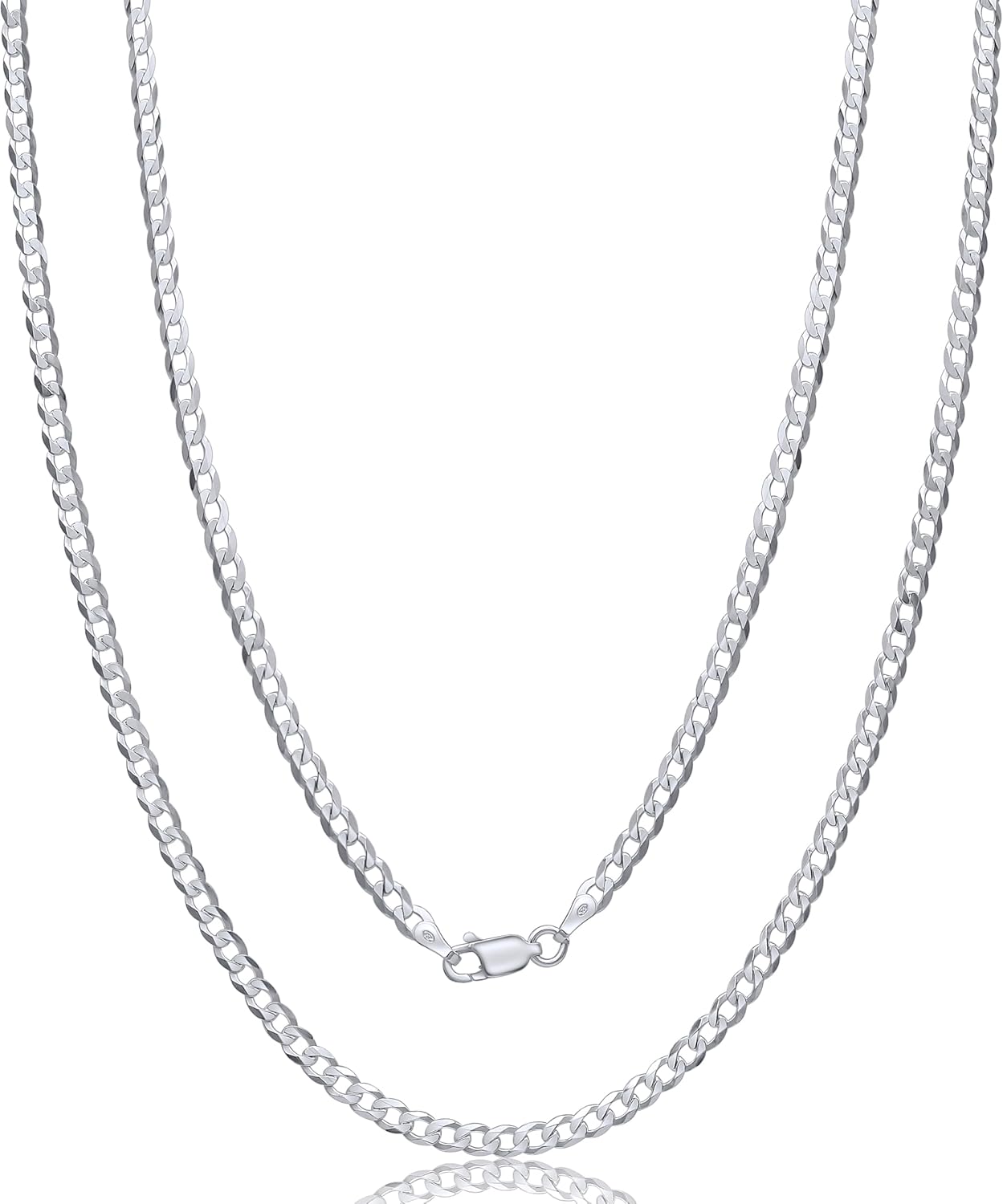 Aka Gioielli - Italian 925 Sterling Silver 3.5mm Curb Cuban Link Chain - Solid Sterling Silver Necklace for Men and Women - Made in Italy
