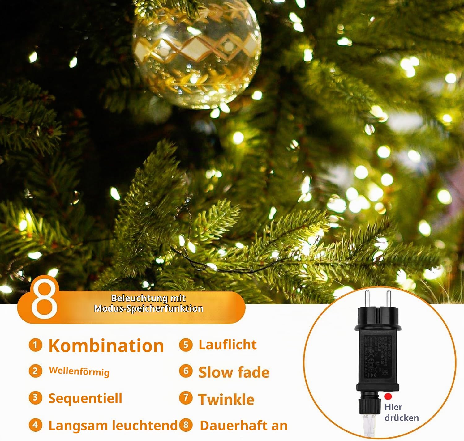 Lichterkette Außen 100M 1000 LEDs Kupferdraht Grün, Beleuchtung Led Lichter mit Stecker 8 Modi Aussen Innen Dekoration Wasserdicht für Garten,Party,Weihnachten, Bäume,Hochzeit,Urlaub Deko,Warmweiß