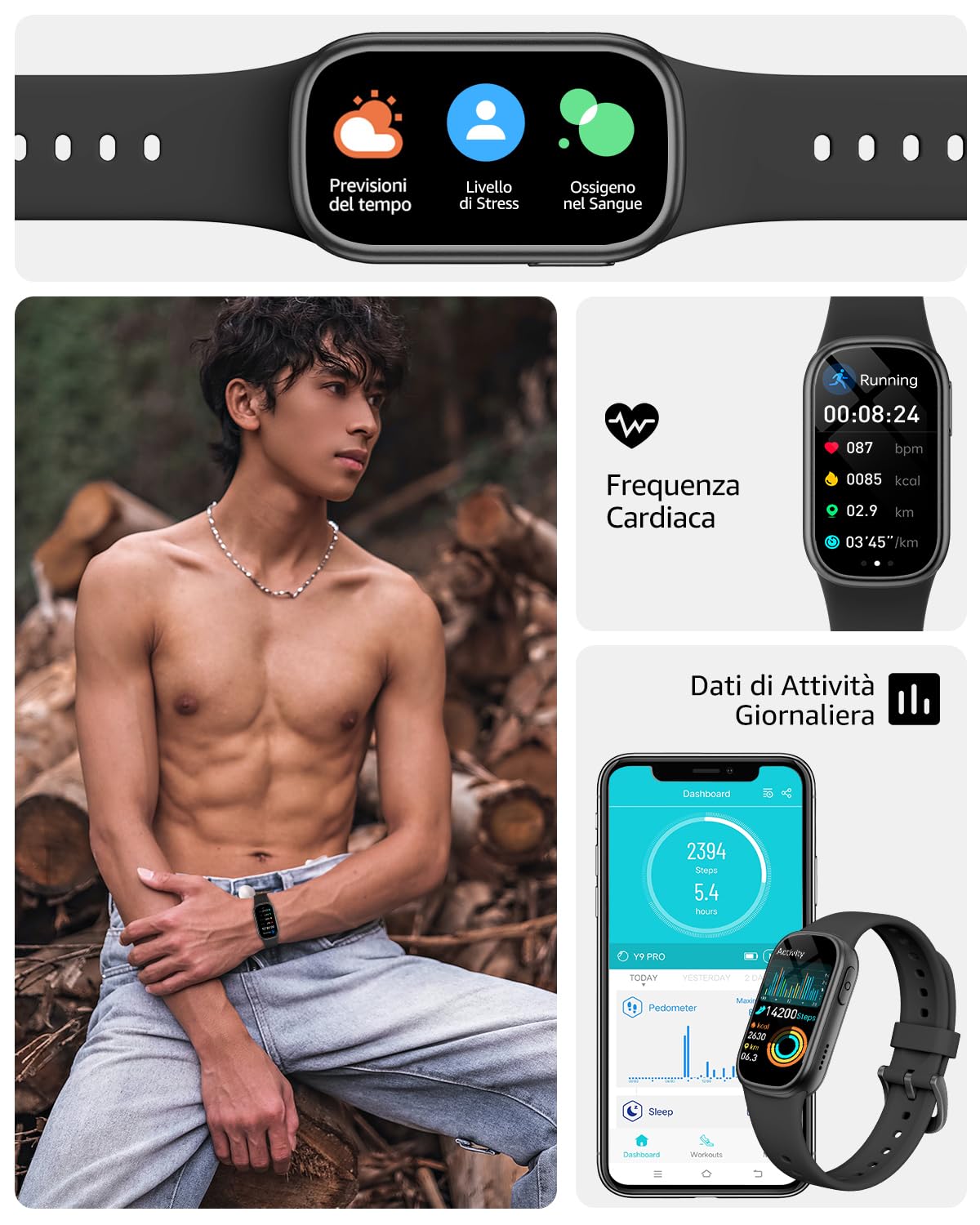 Asmoda Smartband, 1.47" Orologio Smartwatch Uomo Donna con Contapassi/Sonno/Cardiofrequenzimetro, 130 modalità Sportive Smart Band, Impermeabil IP68 Smart Watch per Android iOS