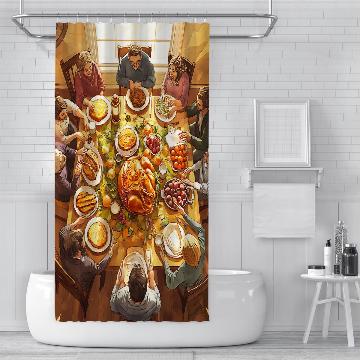 Cortina de Ducha Cena Acción Gracias Otoño Familia Deko 150x180cm