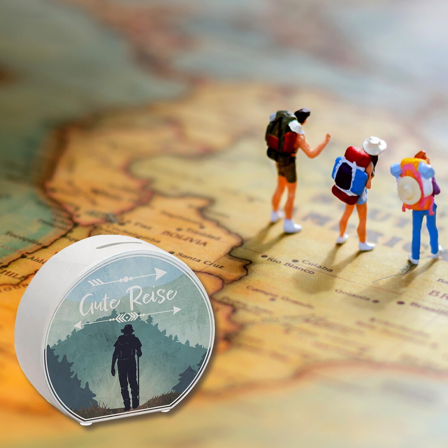 Spardose „Let's Travel The World“ – Weltkarten-Motiv In Schwarz, Keramik, Ca. 13 X 14 X 5 Cm, Mit Sparöffnung