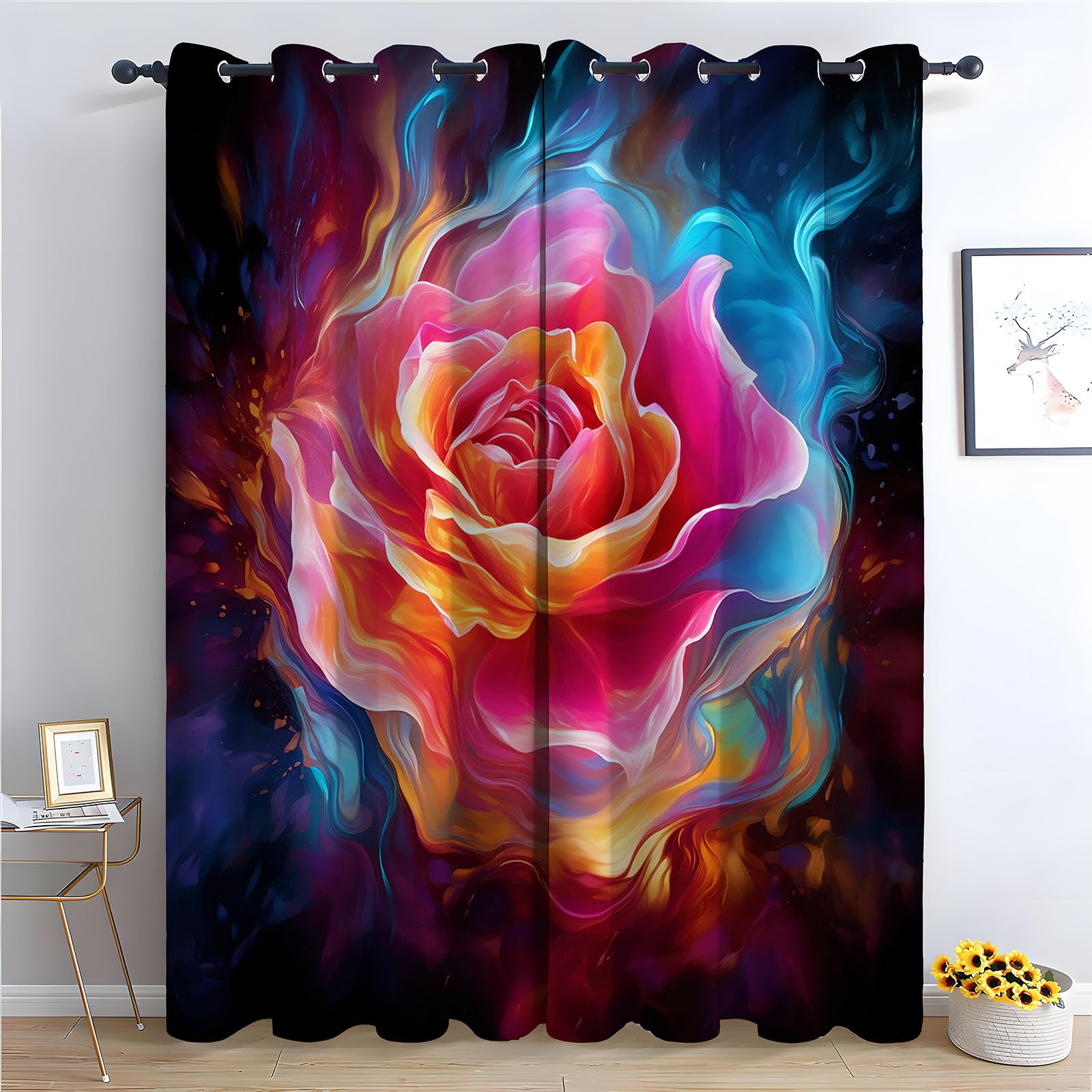 Rideau occultant géométrique rose flamboyant et vibrant H180 x L100 cm pour salon moderne