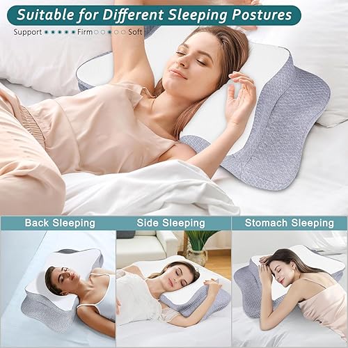 Miniatura 32 de Almohadas de espuma viscoelástica, almohada cervical para aliviar el dolor de cuello y hombros, almohada ergonómica de contorno de cama, suave
