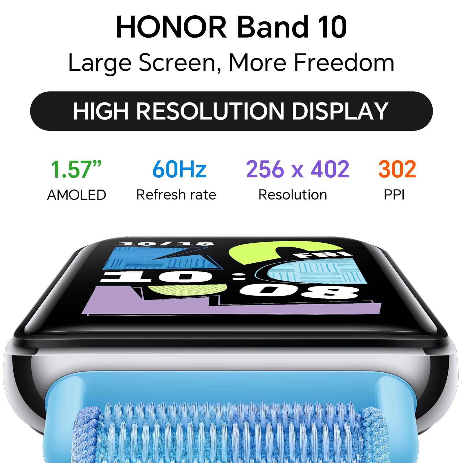 HONOR Band 10 Smartwatch, 96 Modalità Sport, 1.57" 60Hz orologio digitale, 5ATM, 14 Giorni Durata Della Batteria, SpO2, Frequenza Cardiaca, Compatibile con Android e iOS, Nero