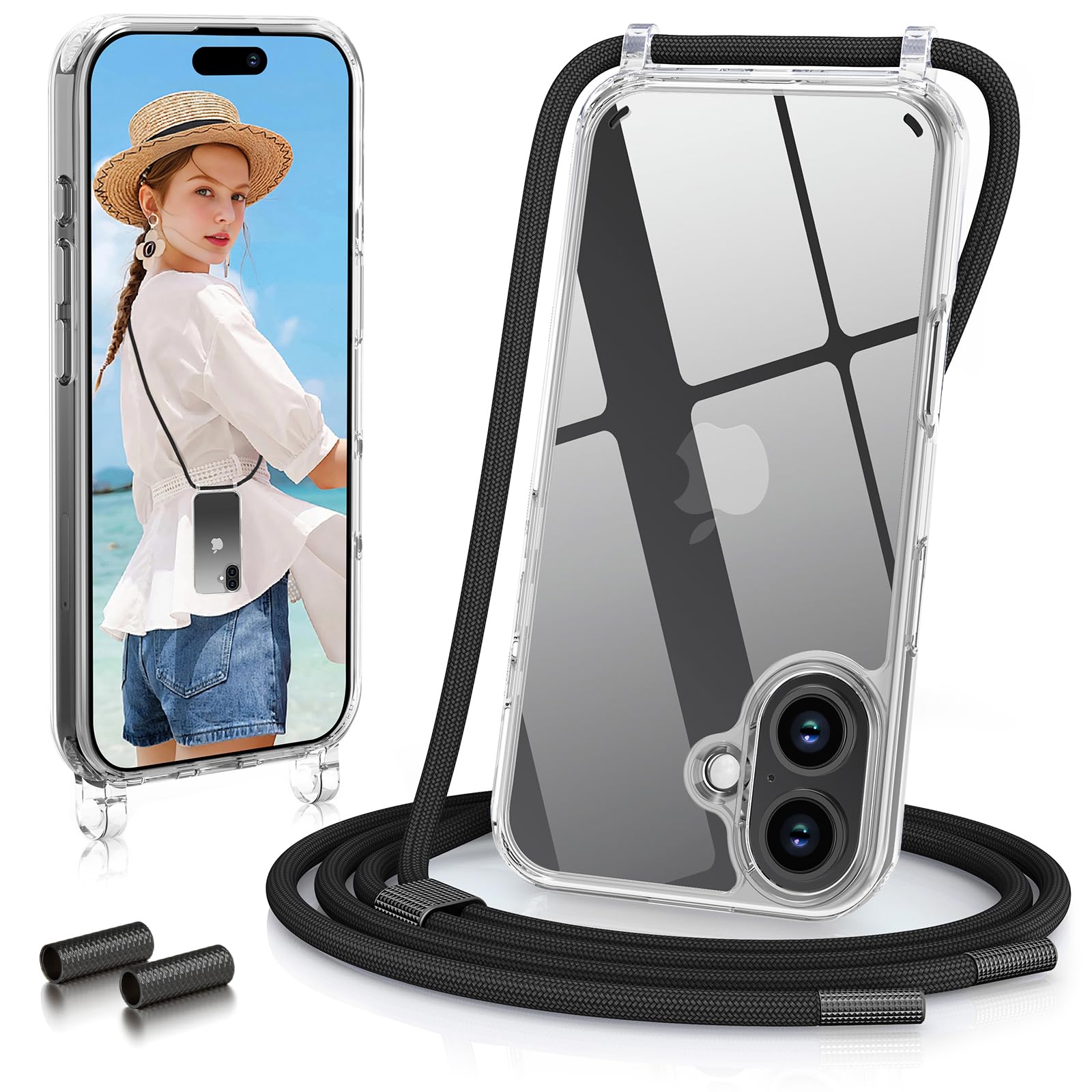 GOODVISH Handykette für iPhone 17 Hülle mit Band, Kameraschutz und Bildschirmschutz, Necklace Handyhülle mit Schnur Schutzhülle für zum Umhängen 17 Transparent Case mit Kordel 6.3