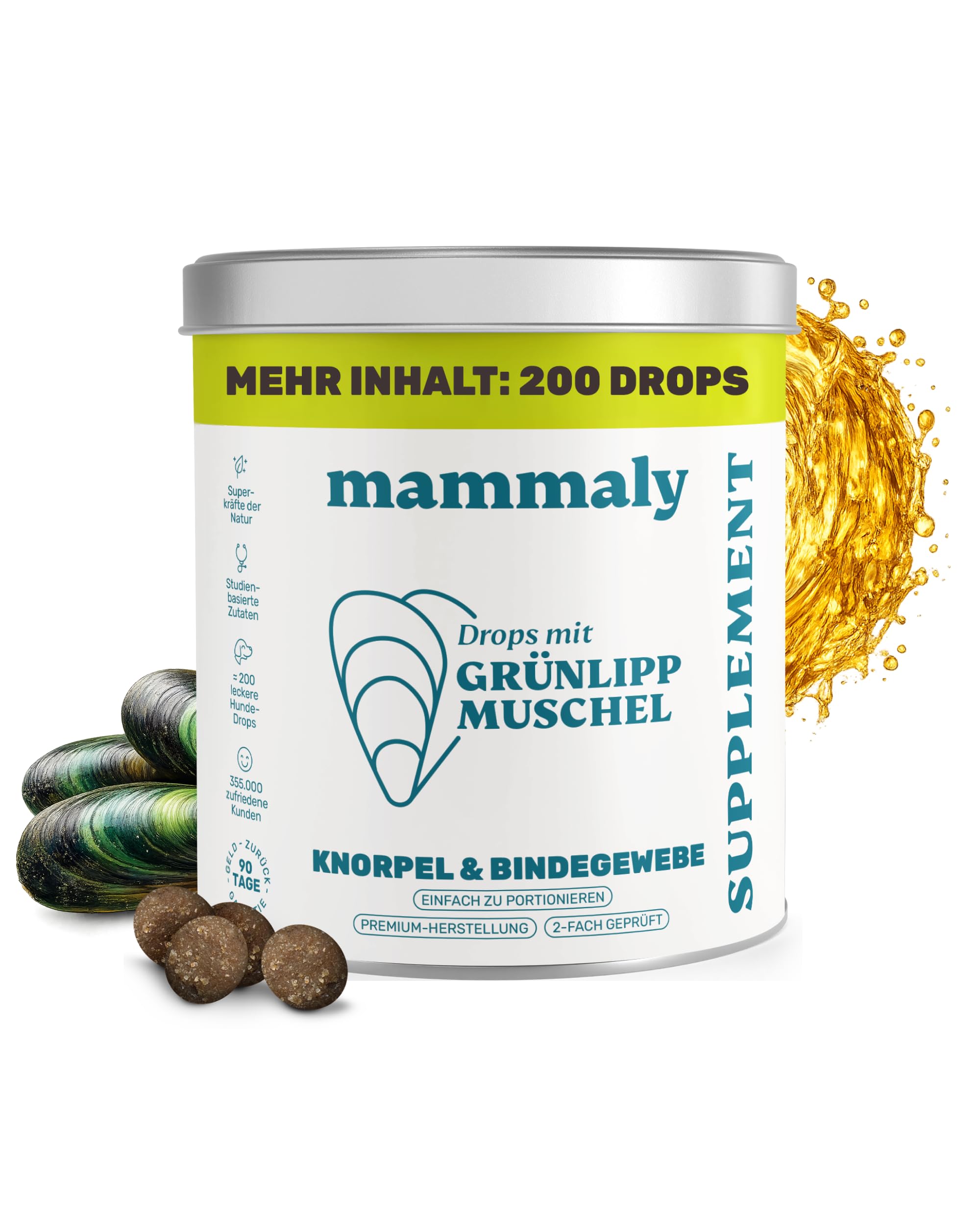 Grünlippmuschel Hund die Gelenktabletten von mammaly - ca. 200 Snacks für Hunde (340g) - Kann positiven Beitrag bei Arthrose leisten - Alternative zu Tabletten, Kapseln & Grünlippmuschelpulver