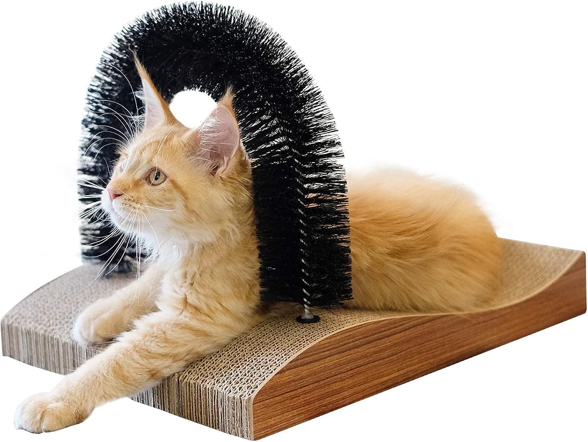 FUKUMARU Cat Self Groomer 2.0 Version, Cat Arch Face Scratcher | Cat Back Grooming Massager Toy Brush for Indoor Kitten and Small Dog, Durable Cat Scratching Pad Included