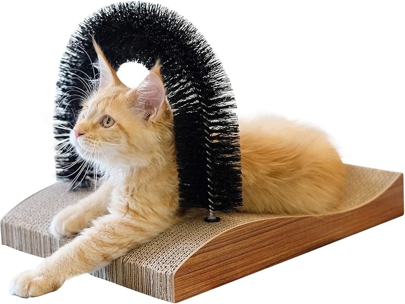 FUKUMARU Cat Self Groomer 2.0 Version, Cat Arch Face Scratcher | Cat Back Grooming Massager Toy Brush for Indoor Kitten and Small Dog, Durable Cat Scratching Pad Included