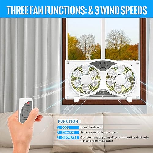 Miniatura 4 de BEYOND BREEZE Ventilador de ventana doble con aspas de 9 pulgadas, ventilador de ventana doble expandible de 3 velocidades con cuchillas reversibles