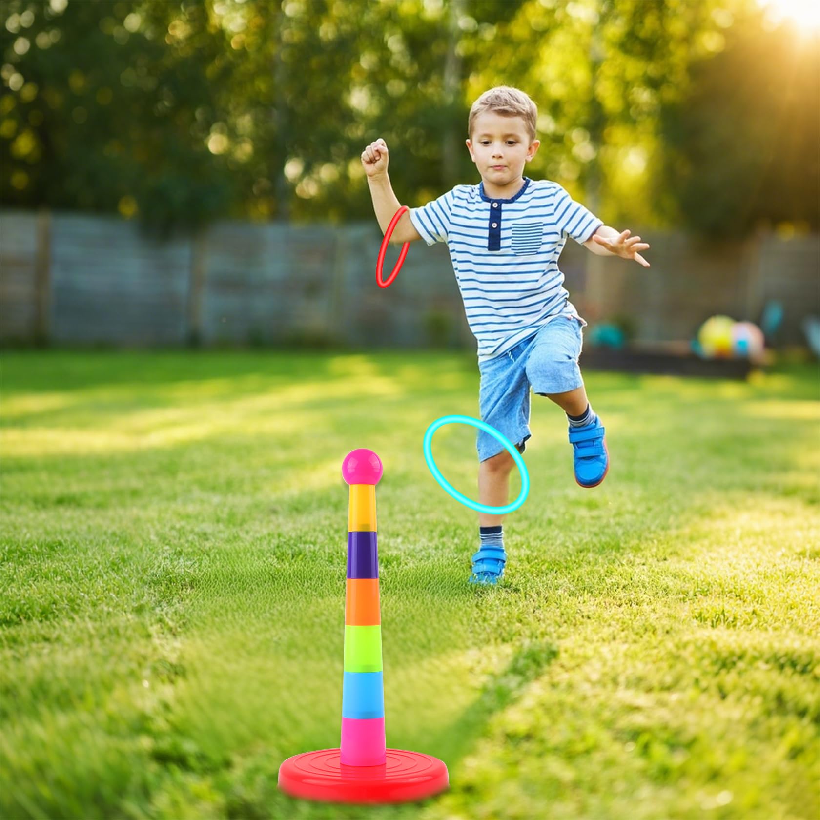 Lancer d'anneaux pour Enfants avec 24 Anneaux de Lancer,Jeux de Lancer d'anneaux de Carnaval pour Enfants, fêtes d'anniversaire, Jeux de Jardin extérieurs.