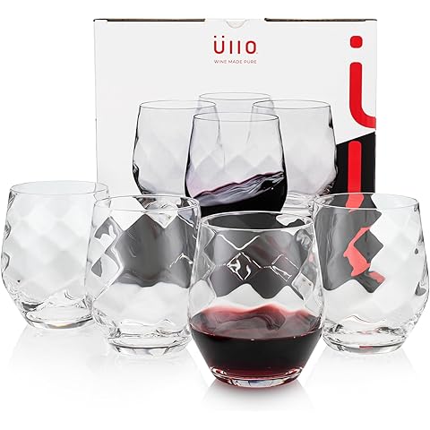 Üllo Aer Crystal Stemless Wine Glasses with Aerating Swirl Design for Enhanced Flavor, Clear, Set of 4