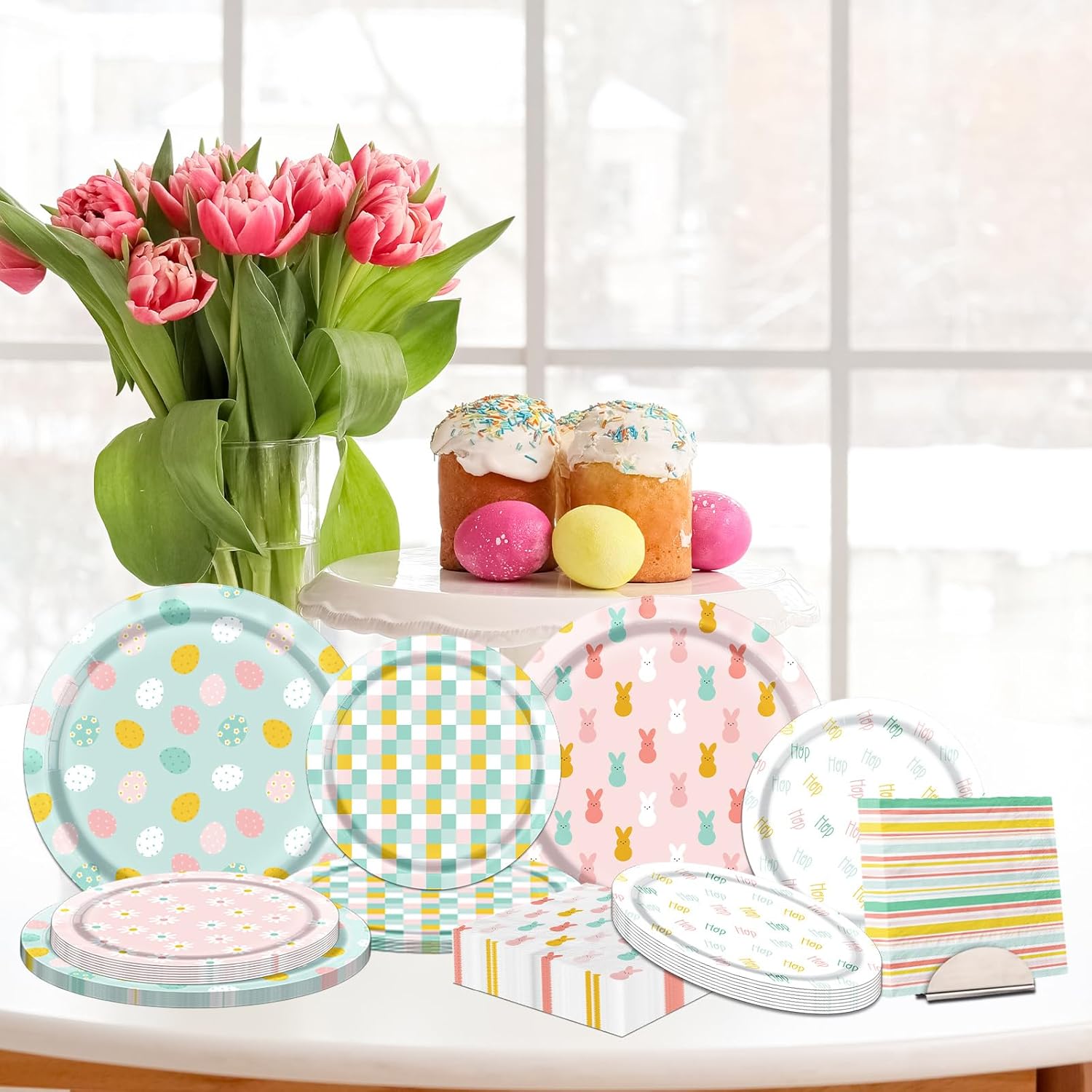 Easter Plates and Napkins includes Bunny Paper Plates Napkins for Easter Party Decorations